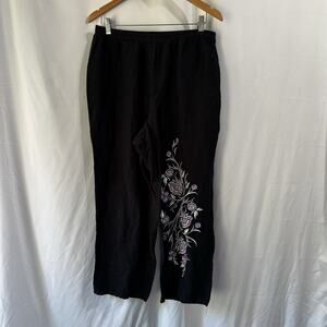 Bob Mackie Wearable Art Womens Pull on Black pant Sz Large Embroidered Boho